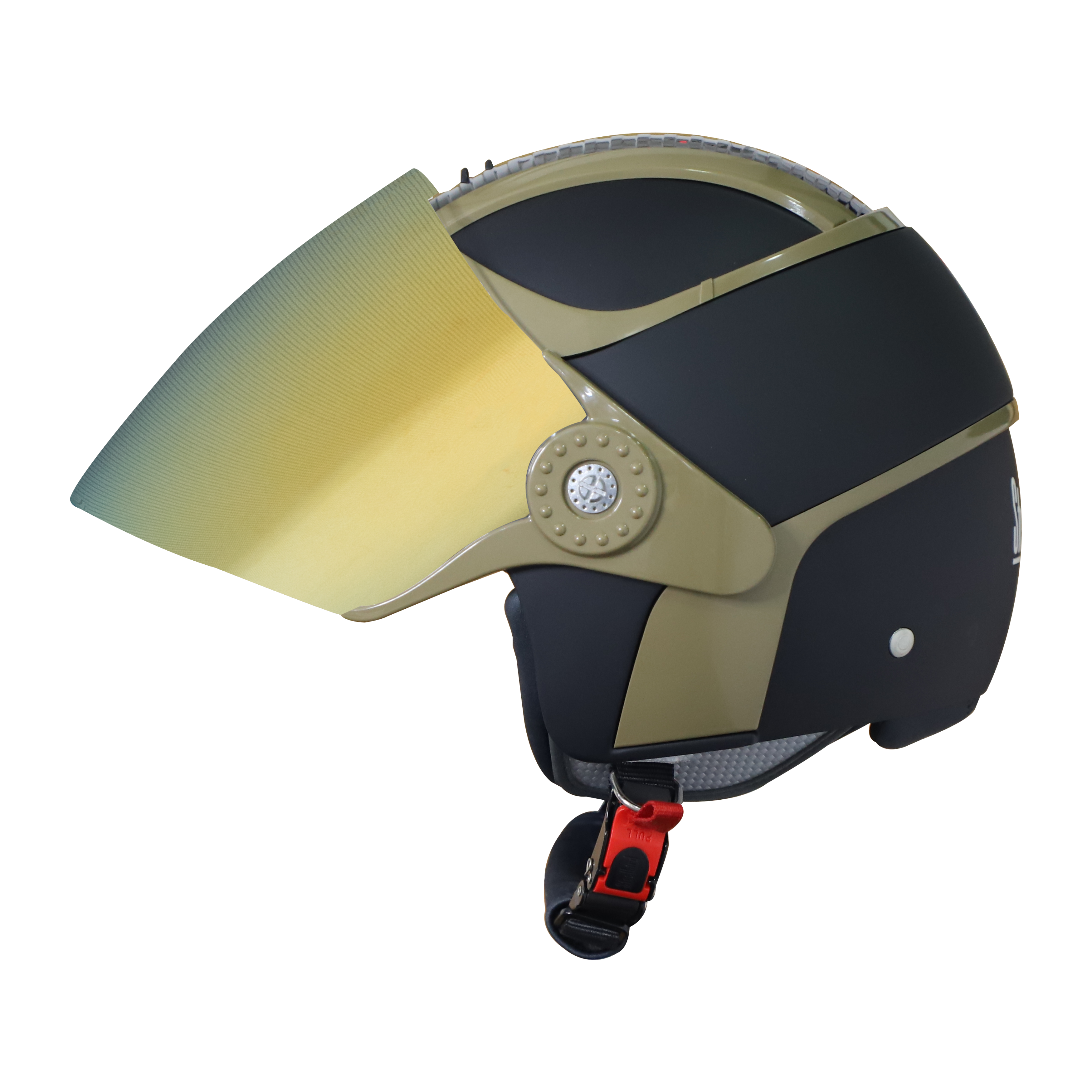 SB-29 AER MAT BLACK WITH DESERT STORM (FITTED WITH CLEAR VISOR WITH EXTRA CHROME GOLD VISOR FREE) 